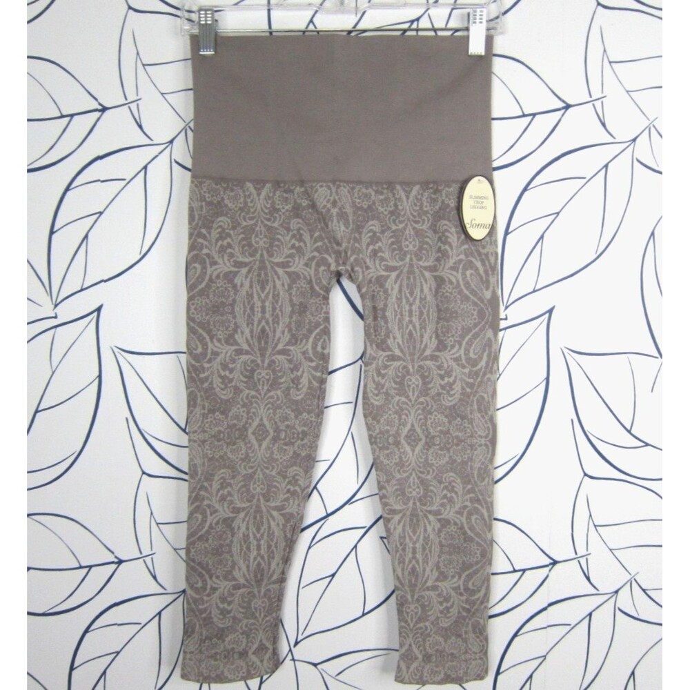 SOMA Seamless Crop Leggings Gray-Taupe Damask Pattern Women's Size L New!